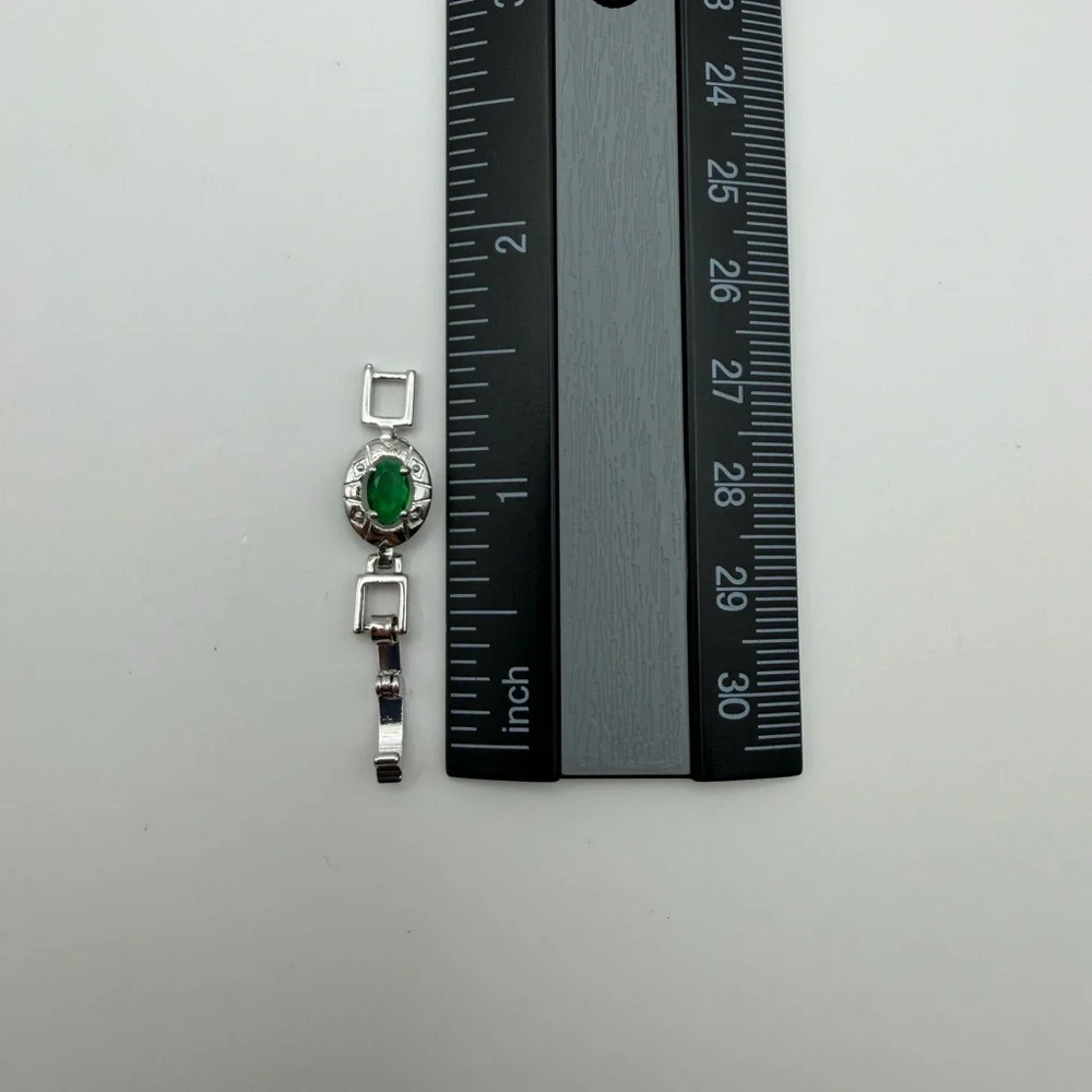 Silver Emerald Oval Halo Bracelet - Picture 7 of 8